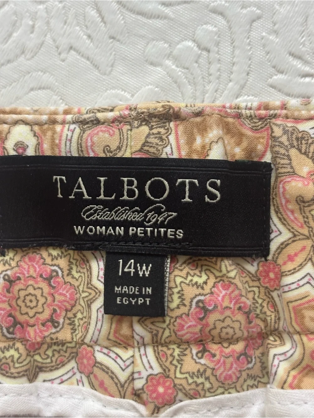 Talbots Beige and Pink Geometric Patterned Capris, Size 14W